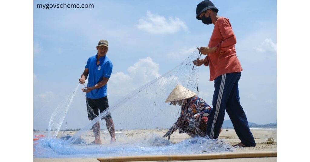 Illustration of National Scheme of Welfare of Fishermen 2025 benefits including housing, insurance, and savings