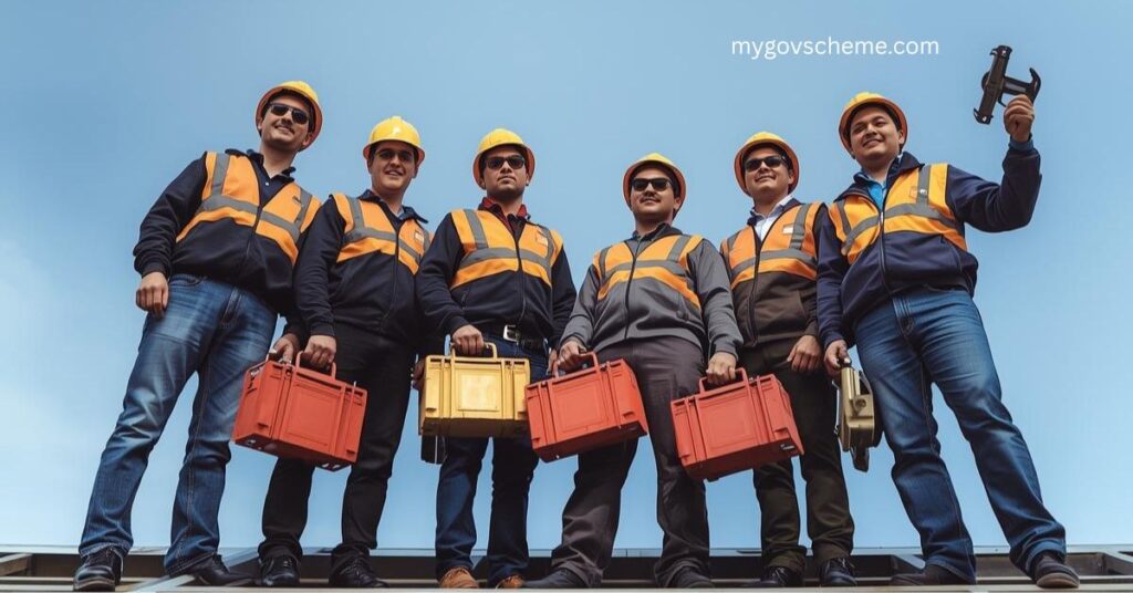 Construction workers receiving toolkit assistance under Nirman Shramik Auzaar Toolkit Sahayata Yojana 2025 Jharkhand