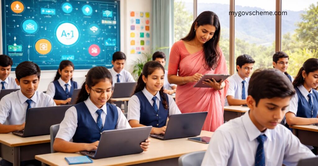 Secondary school students in Uttarakhand attending digital learning and ICT training under the Establishment of Digital Learning Platform scheme.